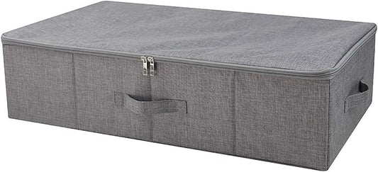 Under Bed Clothing Storage Organizer Boxes with Lid, Dark Gray | Underbed Storage Basket Container, 27.5*15.7*7", Folding, Rigid Sturdy Fabric Bins, 3-Size Zipper, Washable,space saving