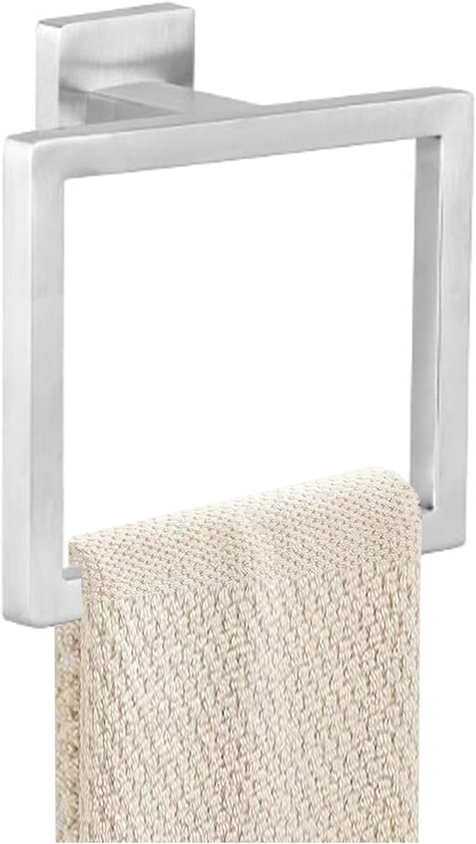 JOPOFI Towel Ring - Hand Towel Holder for Bathroom - Brushed Nickel | Stainless Steel Towel Holder, Towel Racks for Bathroom, Square Modern Design Hand Towel Holder, Contemporary Hand Towel Bar