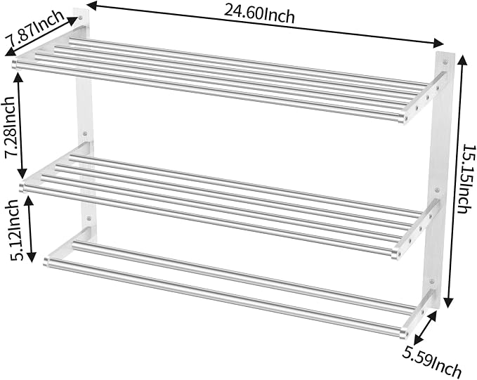 Bethom Bathroom Towel Rack with 2 Bars, 24 Inch Towel Shelf, Brushed Nickel | 3-Tier Hotel Towel Racks for Bathroom Wall Mounted, Bath Towels Storage, Stainless Steel