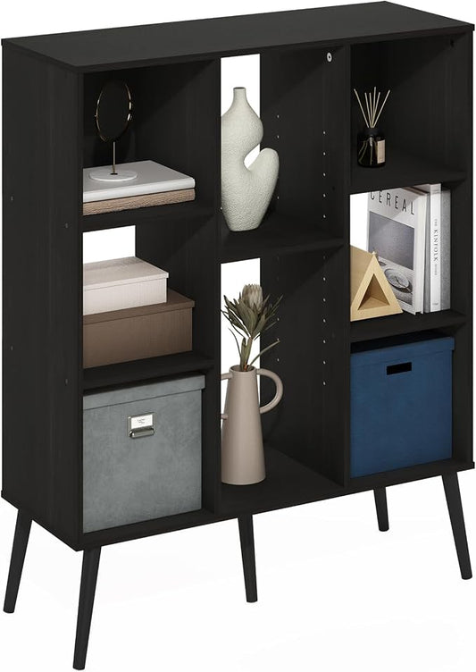 Furinno Claude Mid Century Style Book Shelf, 8-Cube Bookshelf, Cube Storage Organizer Bookcase with Wood Legs, 10.9 x 31.5 x 39.3, for Living Room, Bedroom, Home Office, Espresso