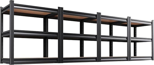 4-Pack Heavy Duty Metal Garage Shelving Unit 33" H x 35" W x 16" D, 3-Tier Adjustable Steel Storage Shelves, Tool-Free Assembly, Powder-Coated Finish, Rust-Resistant, Multi-Space Organizer Black