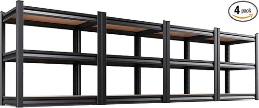 4-Pack 3-Tier Heavy Duty Garage Shelving Set for Home Storage & Organization, Adjustable Metal Utility Rack for Garage, Pantry, Kitchen, Closet & Household Essentials, 33.5"H x 35.4"W x 15.7"D