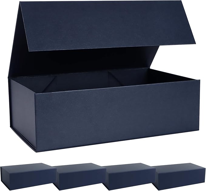 LFBOX Navy Blue Gift Box with Magnetic Lids 5 Pack | Large Bridesmaid Groomsman Proposal Boxes,13.8x8.3x4.4 in, Collapsible Rectangle Storage Box