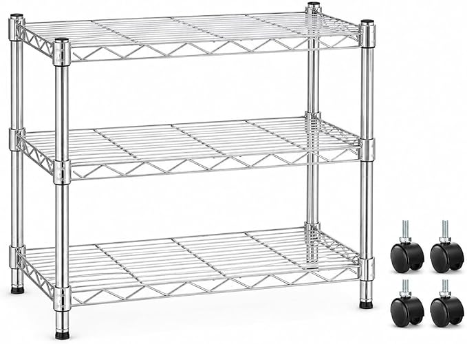 Simple Deluxe 3-Tier Storage Shelves, 750 Lbs Loading Capacity, 24.02" W x 13.78" D x 21.97" H Shelving Unit for Garage, Pantry and Kitchen, Chrome