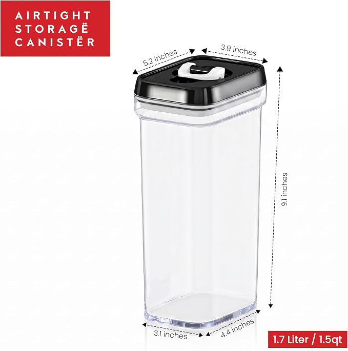 DWËLLZA KITCHEN Airtight Food Storage Containers with Lids – 4 Piece Set Air Tight Kitchen Storage Containers Clear Pantry Organization and Storage Set BPA-Free - Keeps your Food Fresh & Dry
