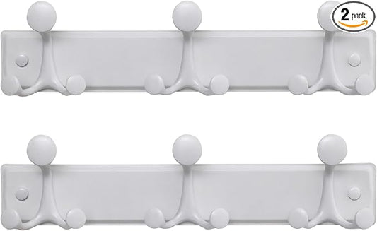 SKOLOO Lightweight Wall Mounted Coat Rack, 17 Inch Modern Coat Hanger for Entryway, Bathroom, Garage, 9 Hooks with 16cm Wide Spacing Design, Matte White(Pack of 2)