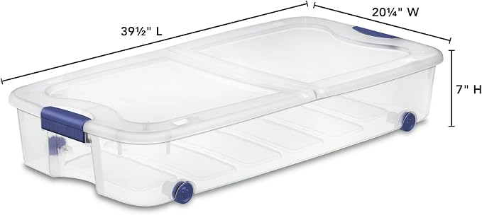 The pack Large Storage Bin 66 Quart Clear Underbed Storage Container with Latch Lid and Wheels (1)