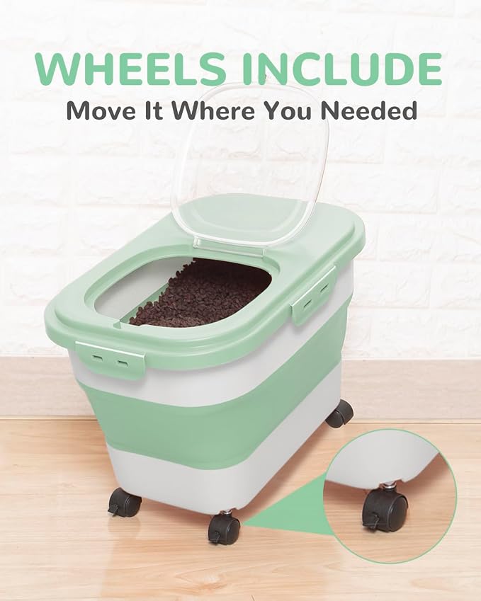 20-23Lbs Dog Food Storage Container Airtight,Collapsible Dog Food Container | Pet Food Storage with Double Airtight Seal & Magnetic Lid,Cat Food Container with Wheels for Easy Moving,Small Jar,Scoop