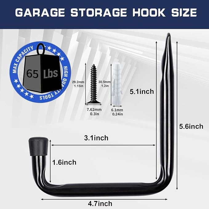 Dreecy J Utility Hooks for Hanging Heavy Duty Garage Storage Utility Hooks, Utility Hook for Garage Wall,Color Black, 10 Pack Medium Size