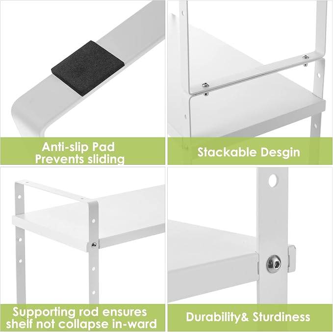 Across-Star Expandable Cabinet Shelf Organizer Rack, Stackable Kitchen Counter Storage Shelves Stand, Adjustable Height Pantry Shelf Spice Rack (White, 1 Pack)