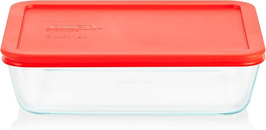 Pyrex Simply Store Glass Food Storage Container, Snug Fit Non-Toxic Plastic BPA-Free Lids, Freezer Dishwasher Microwave Safe, 6 Cup