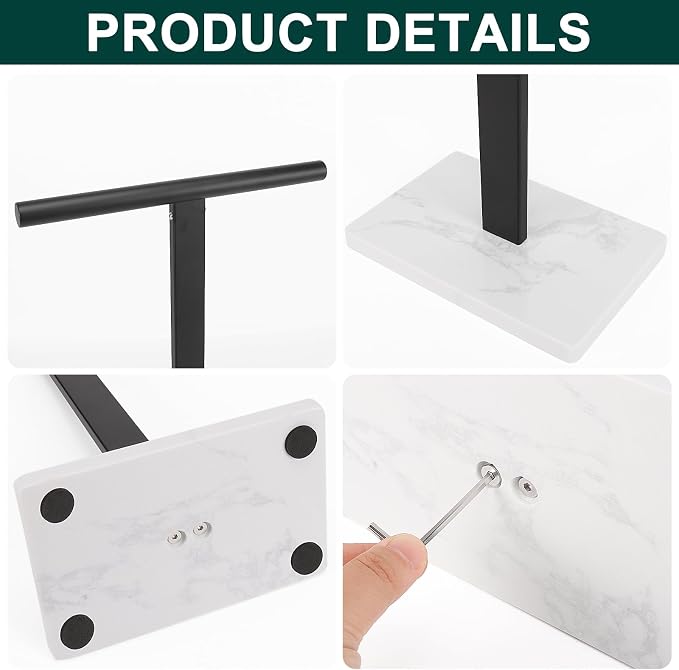 Hand Towel Holder, T-Shape Hand Towel Stand for Bathroom, Hand Towel Rack Bar Standing for Vanity Kitchen Countertop, 304 Stainless Steel, Marble Base (Black)