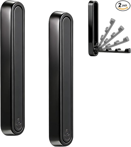 4.33 in Extended Folding Coat Hooks, 2 Pack Black Wall Hooks, Zinc Alloy | 90° Foldable Design, Wall Mounted, Zinc Alloy, Flip-Down Design, Includes Screws And Anchors, For Bedroom, Entryway, Closet