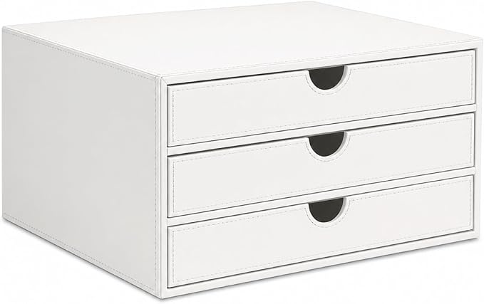 UnionBasic Document Organizer, 3-Drawer File Cabinet Document Storage Box, Office Desktop Filing Organizer, White