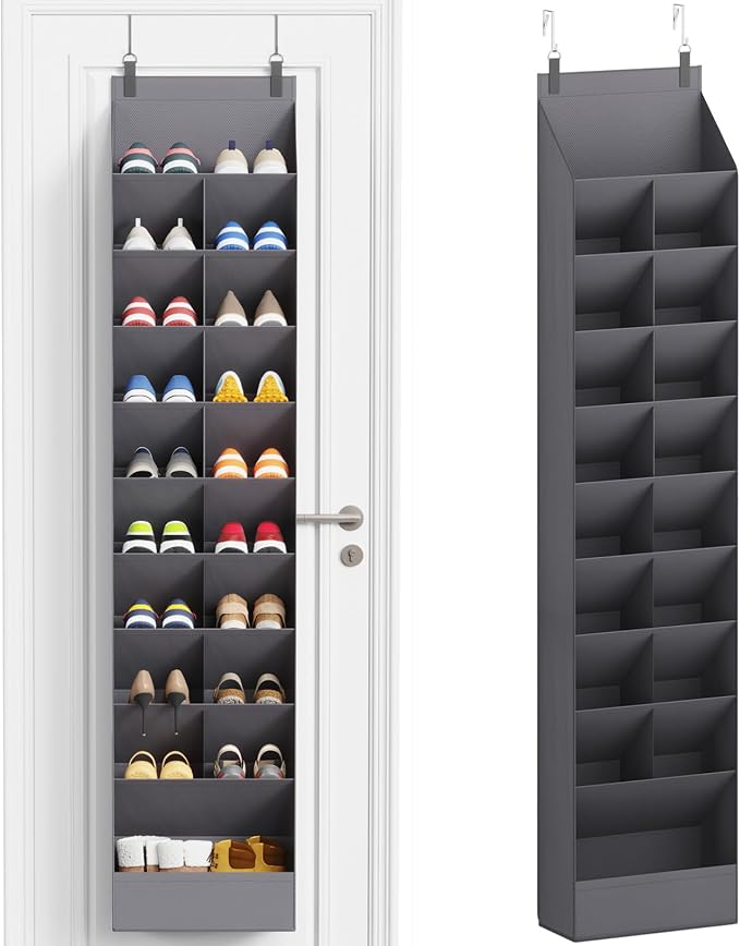 Lifewit 10 Tier Over the Door Shoe Organizer with 19 Large Deep Pockets, Fabric Hanging Shoes Shelf for Closet, Dorm Storage, Fit Up to 20 Pair Shoe Rack Holder for Sneakers, Boots, Gray