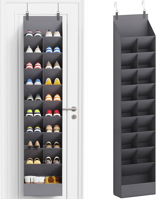 Lifewit 10 Tier Over the Door Shoe Organizer with 19 Large Deep Pockets, Fabric Hanging Shoes Shelf for Closet, Dorm Storage, Fit Up to 20 Pair Shoe Rack Holder for Sneakers, Boots, Gray