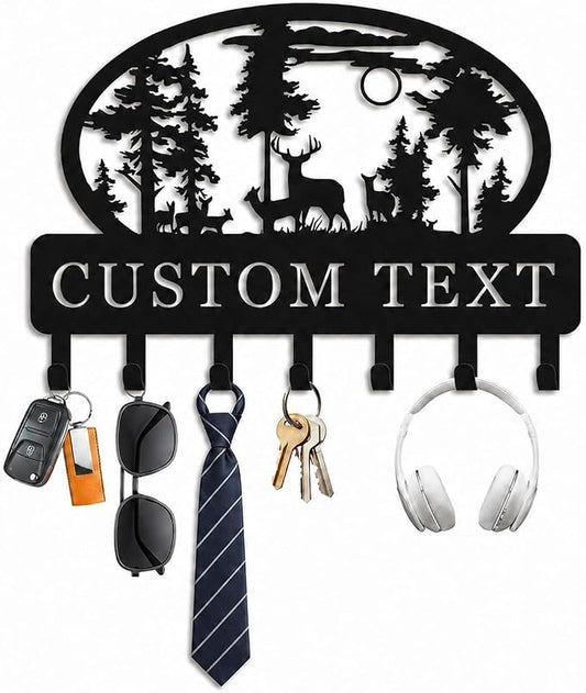 Personalized Deer Key Holder for Wall, Custom Metal Key Hooks | Deer key holder with rust-resistant metal finish, custom name key holder wall mount, cabin decor and lodge housewarming gift