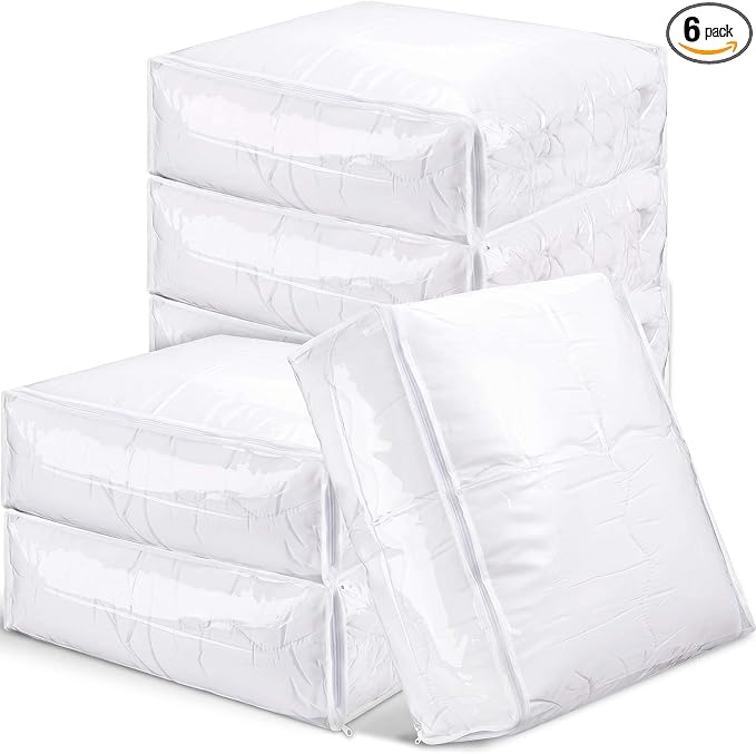 6 Packs Clear Zippered Storage Bags 24 x 20 x 11 Inch Sweater Moth Bags Vinyl Plastic Storage for Blankets Clothes Bed Sheet Organizer with Zipper for Closet Linen Sweater Clothes Comforters Pillow