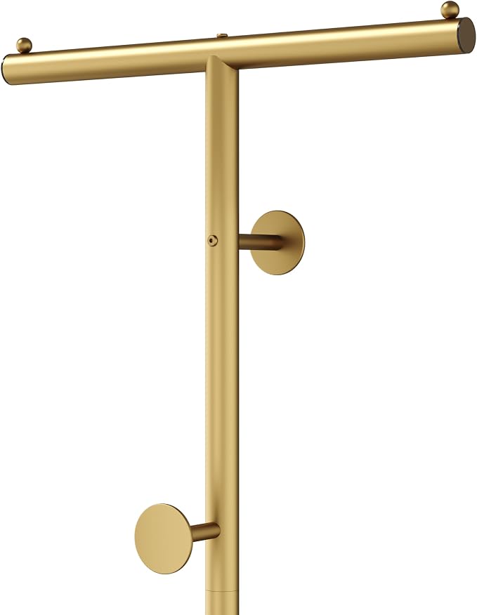 HOMEFORT Coat Rack, Freestanding Metal Coat Racks, T-Shape Clothes Hat Stand with 2 Hooks for Closet, Bedroom, Entryway, Living Room, Gold