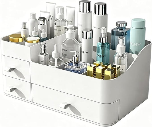 Makeup Organizer with 3 Drawers, Bathroom Counter Organizer. | Plastic Cosmetic Display Case, Ideal for Make Up, Skincare, Perfume; Suitable for Dresser Top, Vanity and Desk
