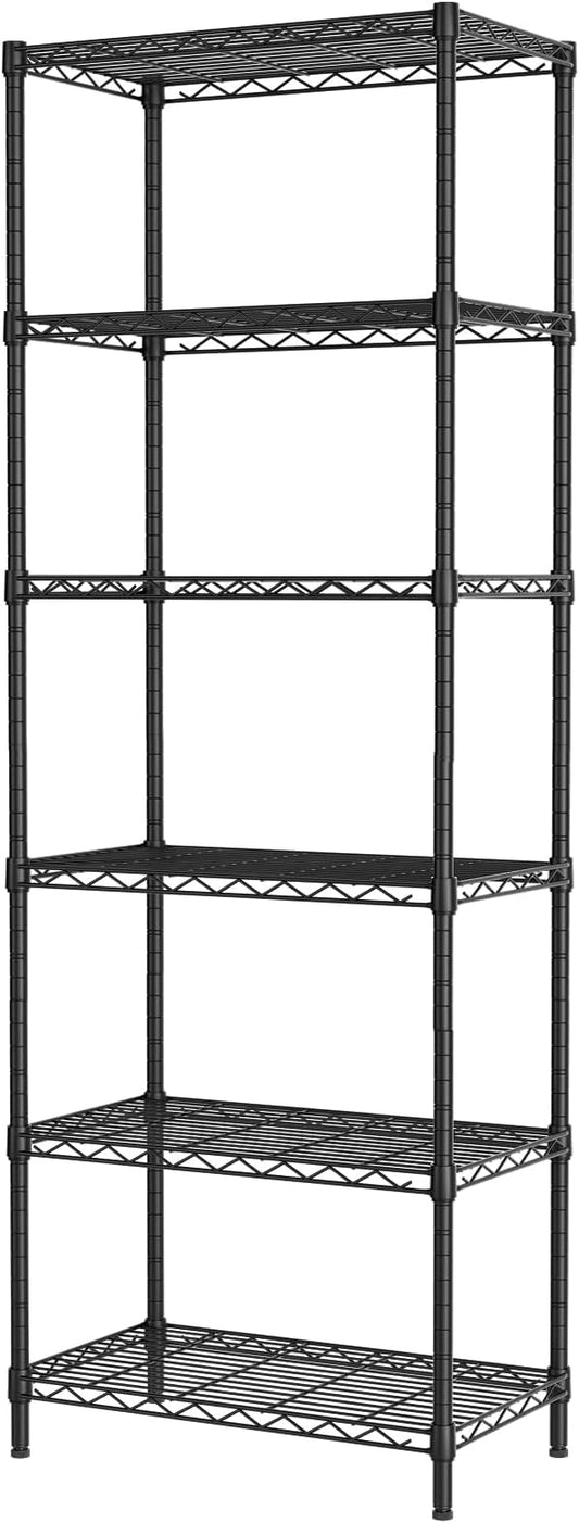 SINGAYE 6 Metal Shelves Wire Shelving Storage Shelf Adjustable Unit Pantry | 6 Tier Kitchen Laundry Room Organization Home Pantry Closet Bathroom Organizers Garage Rack 12" D x 22" W x 69.5" H Black