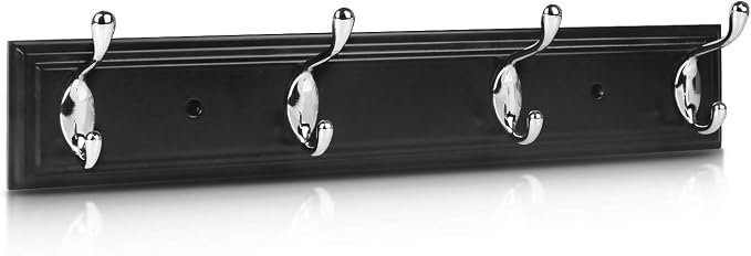 Wall Mounted Coat Hanger, 4 Hooks for Coats, Keys, Bags - Heavy Duty Zinc Alloy, Versatile for Entryway, Bedroom, Kitchen, Mudroom - Black