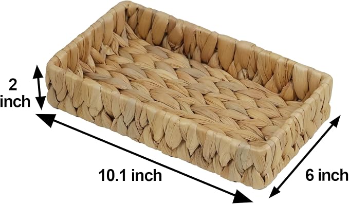 Water Hyacinth Bathroom Vanity Tray, 10 Inch | Toilet Tank Basket, Bathroom Counter Organizer, Small Wicker Tray, Toiletry Storage, Coffee Table Decor