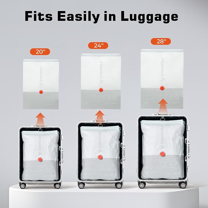 TENWOLF 10 Combo Vacuum Storage Bags for Travel with Wireless Pump | Vacuum Seal Bags for Clothing Travel, Compression Packing Bags for Clothes and Blankets, Space Saver Bags in Carry-On Sizes