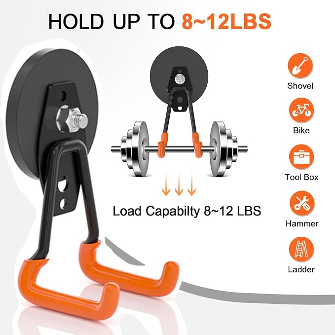 ENUODA Strong Magnetic Hooks Heavy Duty Upgraded Magnetic Tool Holder Rare Earth Magnets with Hooks for Hanging Wreath, Garden Tool, Toolbox, Shovel, Broom, Garage, Tool Chest, Organization, 4PCS