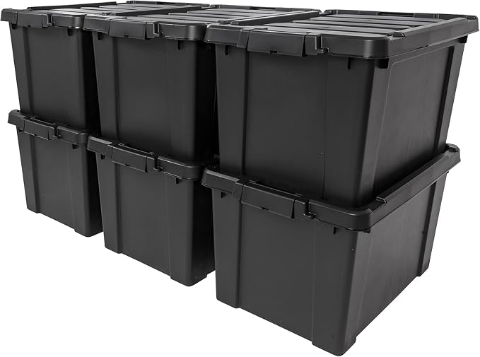 IRIS USA 6-Pack 20 Gal Heavy Duty Lockable Storage Totes with Lids, Black | Perfect for moving, garage organization, outdoor equipment and jobsite storage, Designed for dependable everyday use