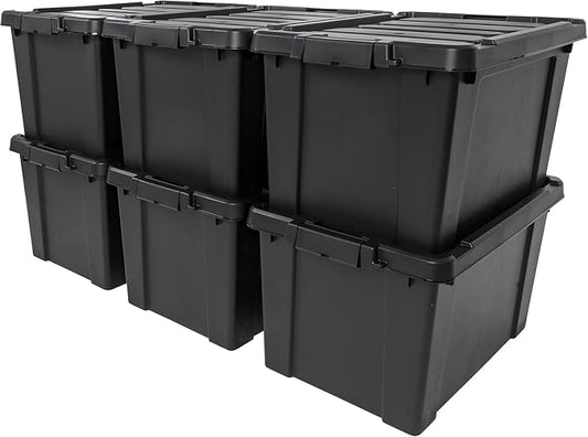 IRIS USA 6-Pack 20 Gal Heavy Duty Lockable Storage Totes with Lids, Black | Perfect for moving, garage organization, outdoor equipment and jobsite storage, Designed for dependable everyday use