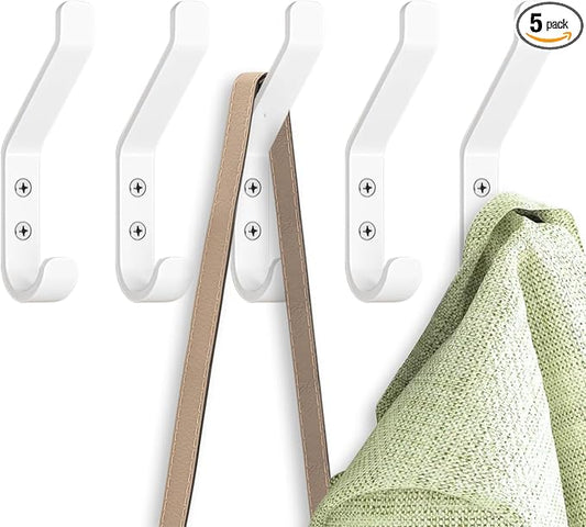 GlazieVault Coat Hooks – Door Hooks (5 Pack) -Heavy Duty Wall Mounted - Premium Design Rust Free Hooks
