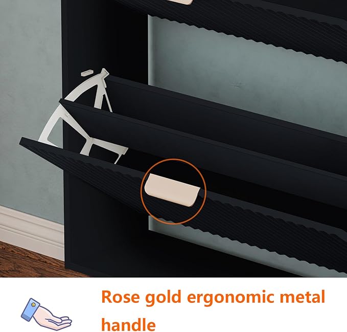 Shoe Cabinet Storage,Modern Freestanding Organizer with 3 Flip Drawers,Narrow Shoe Rack Cabinet for Entryway,Black