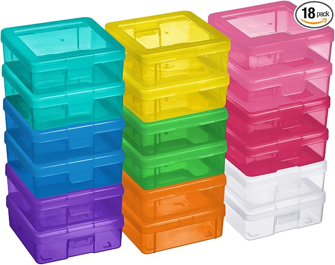 novelinks Plastic Small Storage Containers with Lids for Organizing | 18 Pack, Small Color, Task Boxes for Special Education, Board Game Storage Containers, Balloon Storage Organizer, Mini Box