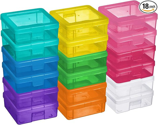 novelinks Plastic Small Storage Containers with Lids for Organizing | 18 Pack, Small Color, Task Boxes for Special Education, Board Game Storage Containers, Balloon Storage Organizer, Mini Box