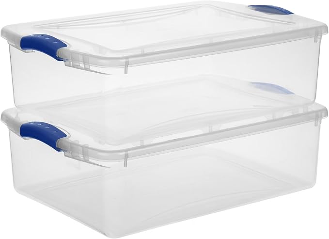 32 Quart Clear Plastic Latching Storage Bin with Lid | Transparent Lid & Bin, Stackable Design, Under Bed Storage, Secure Latch Closure, 61x41x18 cm External