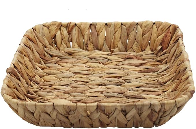 Square Water Hyacinth Weaving Tray, Handwoven Storage Basket | Natural sturdy weave, eco-friendly material, kitchen serving, living room storage, home decor, for family & gifting