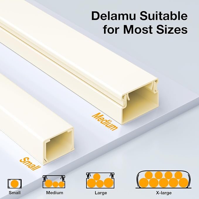 Delamu 157in Cord Hider, Cord Cover Wall Cable Management, Paintable Wire Cover for Cords, Cable Hider Raceway Kit, Cable Cover Concealer, Wire Hiders for TV on Wall, 10 X L15.7 W1.18 H0.6in, Beige