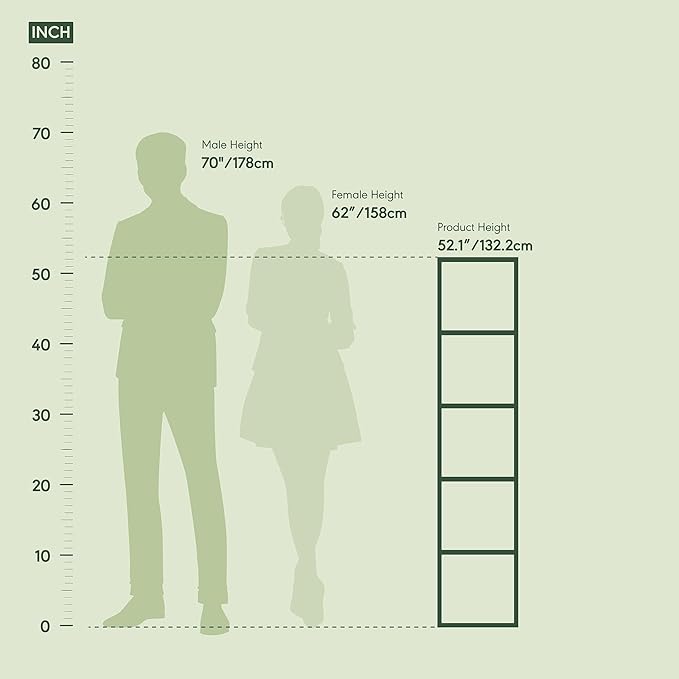 Furinno PASIR Book Shelf, 5-Tier Modern Bookshelf, Open Shelves Bookcase 9 x 12 x 52, Easy Assembly, for Living Room, Bedroom, Home Office, Green/White