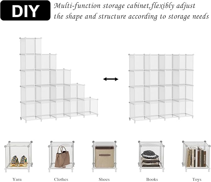 AWTATOS Cube Storage Organizer, 16 Cube Closet Organizers, Clear | DIY Stackable Storage Cube Shelves, Portable Closet, Plastic Clothes Organizer Shelving for Bedroom, Home Office
