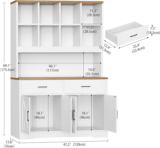 Storage Cabinet with Doors and Drawers, Pantry Cabinets, 5 Tier Floor Standing Bookshelves, Bookshelf and Bookcase, 8 Open Storage Shelves and Printer Stand for Study, Living Room, Office