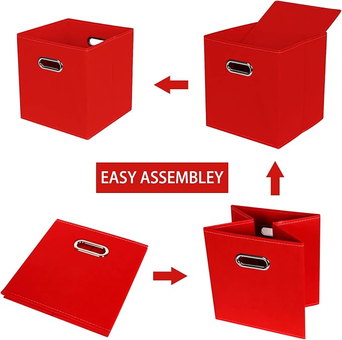 Fabric Cloth Storage Bins,Fabric Cube Bins Organizer with Dual Handles Foldable Cube Storage Baskets for Home Bedroom Storage,Set of 3,(Red)
