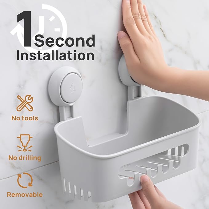 LEVERLOC Shower Caddy Suction Cup,Shower Organizer Bathroom Shelf,Grey 2pcs
