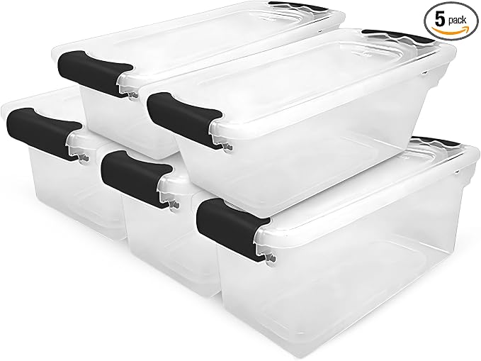 HOMZ Latching Clear Storage, 7.5 Quart, Gray, 5 Count