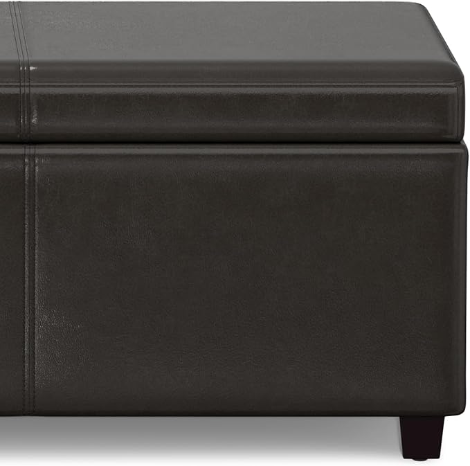 SIMPLIHOME Cosmopolitan 34" Wide Linen Look Fabric Storage Ottoman in Teal | Contemporary lift-top ottoman with high-density foam; rectangle storage bench or coffee table for living room or entryway.