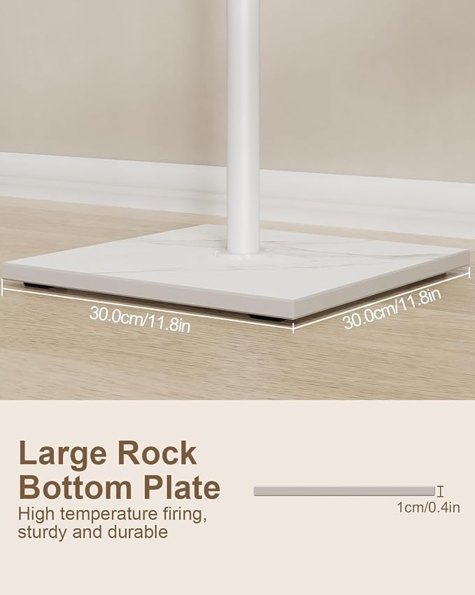 Garment Rack Freestanding, Metal Coat Rack, White, 68.9 In High | Modern Clothes Rack with Rock Slab Base, Heavy-duty Metal Clothing Stand for Boutiques, Hallway, Entryway, Living Room