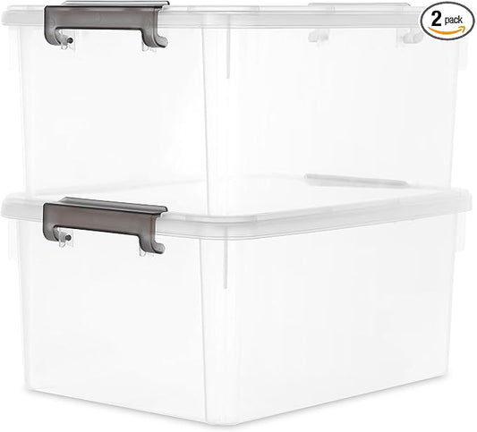 Citylife 17 QT Plastic Storage Bins with Latching Lids Stackable Storage Containers for Organizing Large Clear Storage Box for Garage, Closet, Classroom, Kitchen, 2 Packs