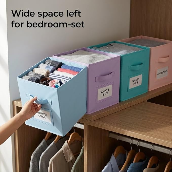 SUREMAX 11 Inch Cube Storage Bin with Label Window,8 Pack 8-Color Collapsible Storage Bins for Closet Organizers and Storage, Fabric Foldable Storage Cubes for Kids Room & Shelves