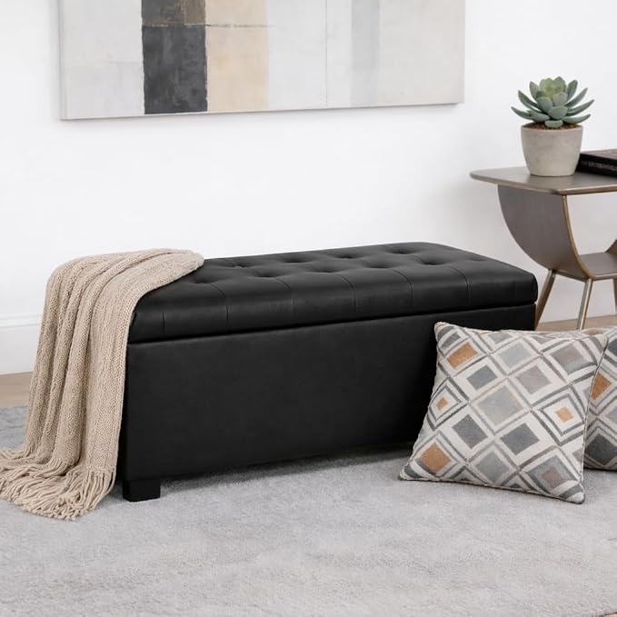 HomePop 46" Tufted Storage Bench - Classic Black