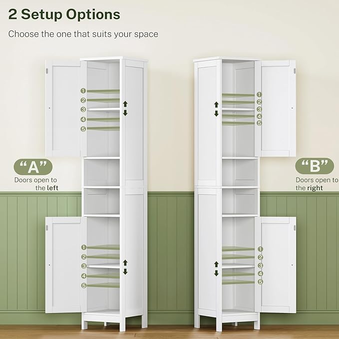 67" Tall Bathroom Cabinet with Adjustable Shelves and Doors, Narrow Bathroom Storage Cabinet for Small Space, Living Room, Entryway, Kitchen, White